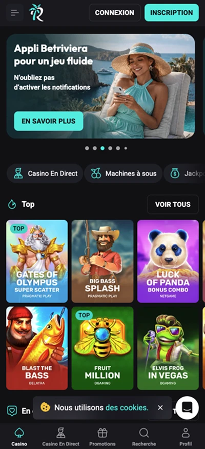 Interface mobile BetRiviera