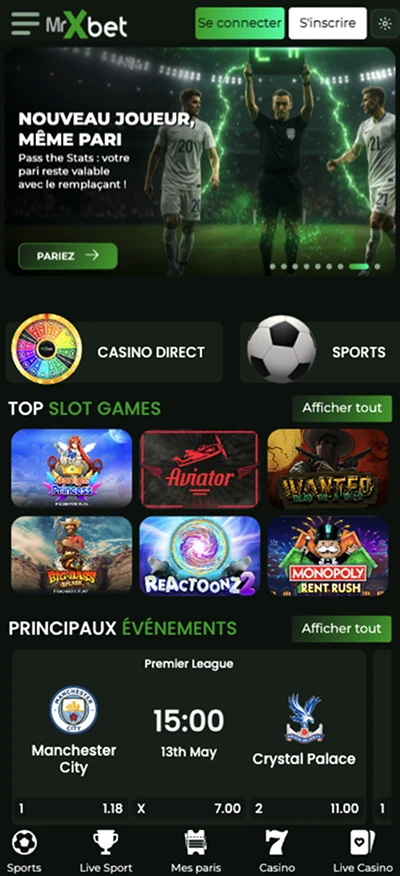 Interface mobile Mr Xbet